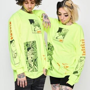 Neon Yellow Broken Promises Junji Ito Long Sleeve T-shirt